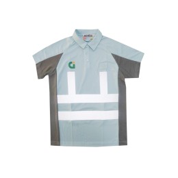 設計CIC 抗熱服淺藍色灰色短袖反領Polo恤衫  地盤工衣  工友制服  訂製牛角袖反光短袖Polo恤   接觸凉感係數J/ (CM2 ·S)≥0.15%   建造業議會    100% Polyester  D399 設計CIC 抗熱服淺藍色灰色短袖反領Polo恤衫  地盤工衣  工友制服  訂製牛角袖反光短袖Polo恤   接觸凉感係數J/ (CM2 ·S)≥0.15%   建造業議會    100% Polyester  D399